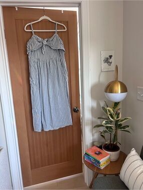 Old Navy Blue & White Striped Midi Sundress with Front Tie